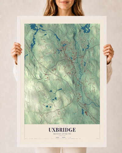 Uxbridge, Massachusetts map print - 24 x 36 white Ayous wood frame