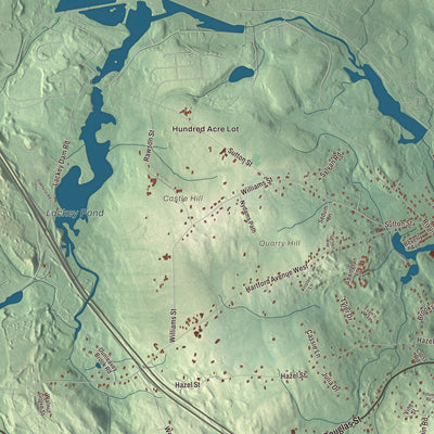 Terrain and local geography detail from the Uxbridge, Massachusetts map