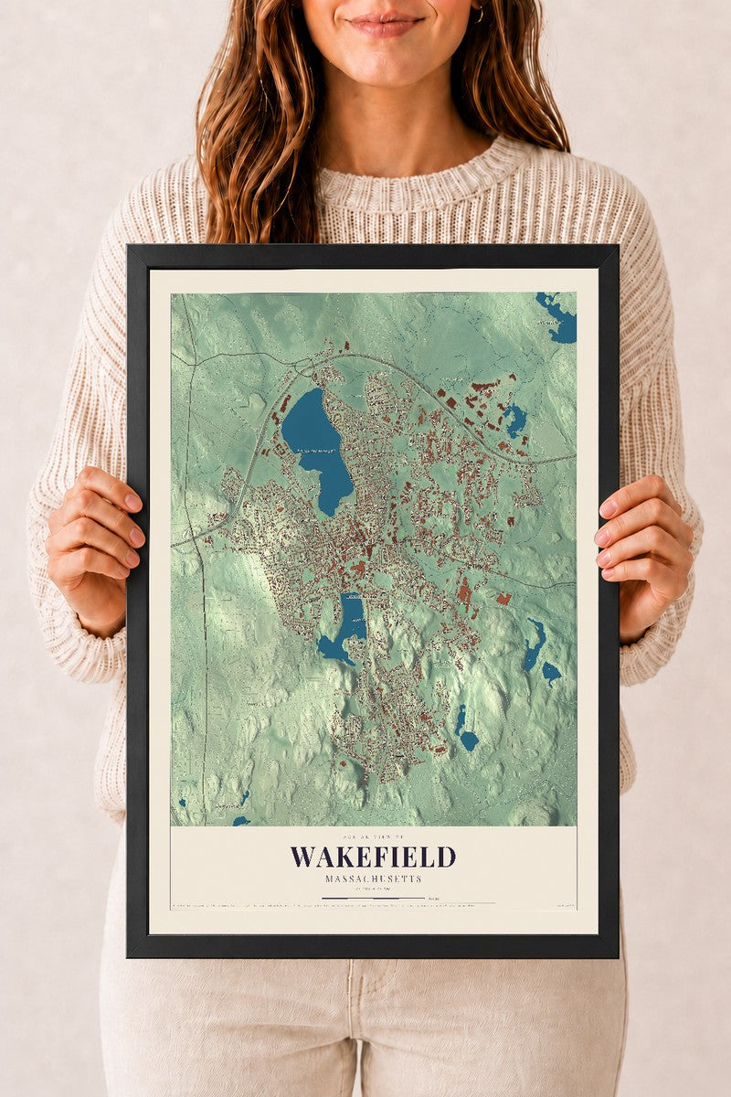 Wakefield, Massachusetts map print - 12 x 18 black Ayous wood frame