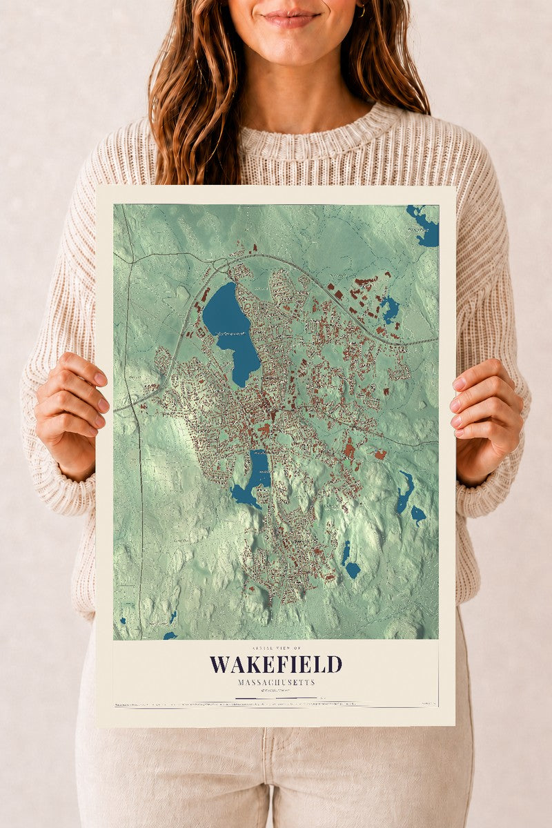 Wakefield, Massachusetts map print - 12 x 18 archival matte print