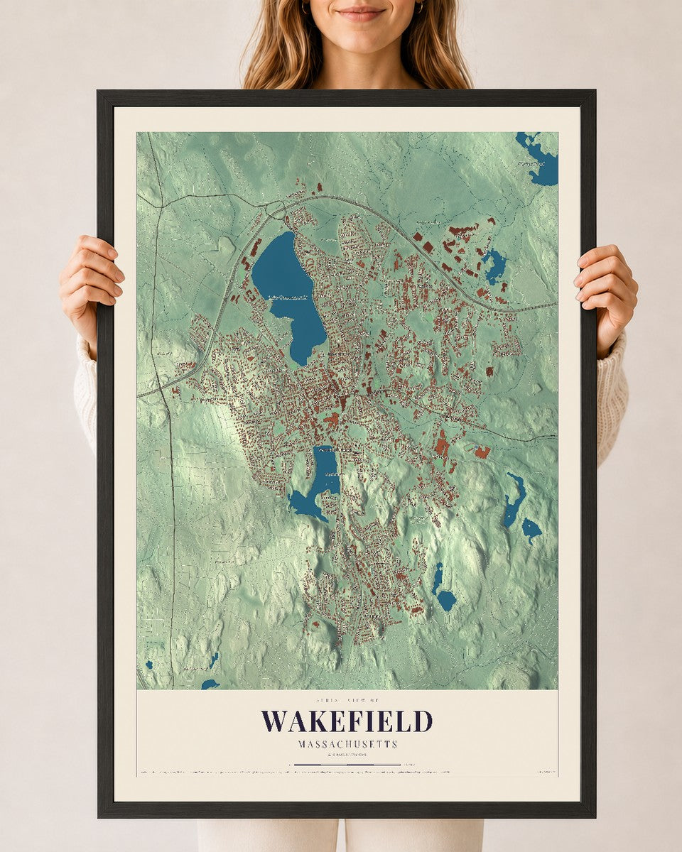 Wakefield, Massachusetts map print - 24 x 36 black Ayous wood frame