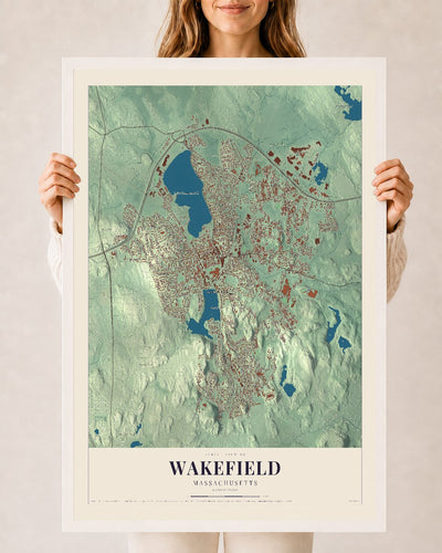 Wakefield, Massachusetts map print - 24 x 36 white Ayous wood frame
