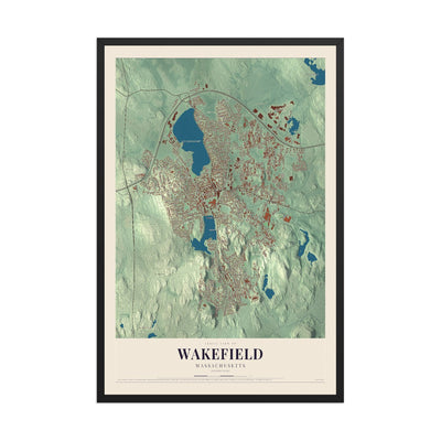 Map of Wakefield, Massachusetts, 12 x 18 inch print in a black wood frame