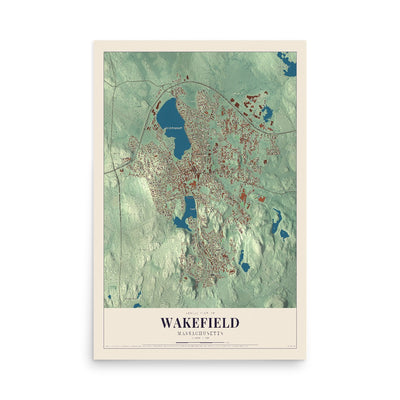 Map of Wakefield, Massachusetts, 12 x 18 inch unframed archival matte print