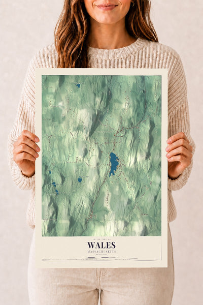 Wales, Massachusetts map print - 12 x 18 archival matte print