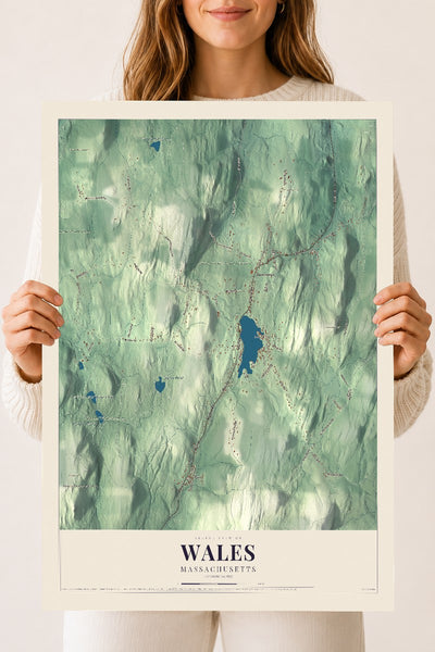 Wales, Massachusetts map print - 18 x 24 archival matte print