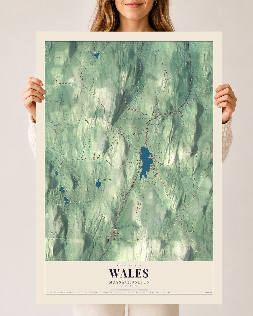 Wales, Massachusetts map print - 24 x 36 archival matte print