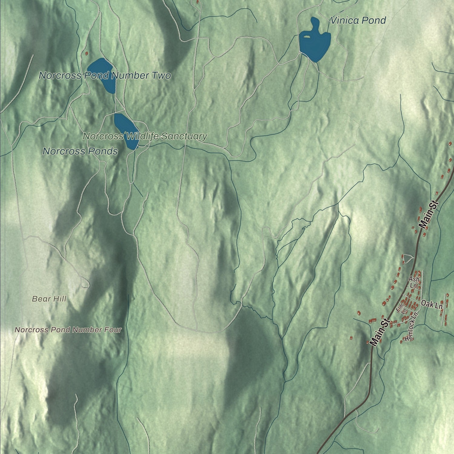 Terrain and local geography detail from the Wales, Massachusetts map