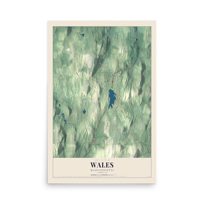 Map of Wales, Massachusetts, 12 x 18 inch unframed archival matte print