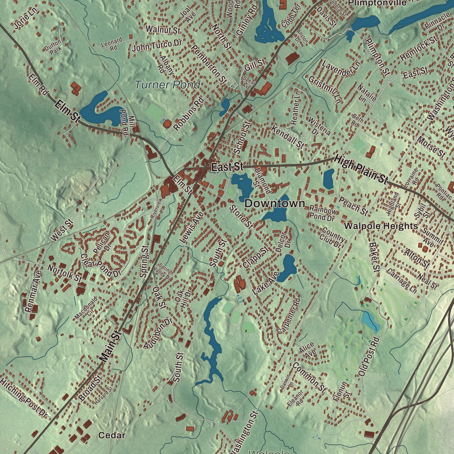 Street and neighborhood detail from the Walpole, Massachusetts map