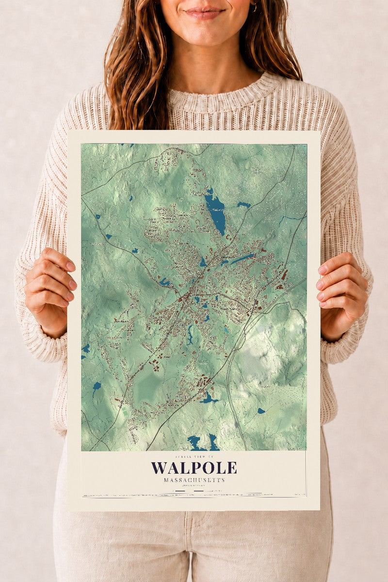 Walpole, Massachusetts map print - 12 x 18 archival matte print