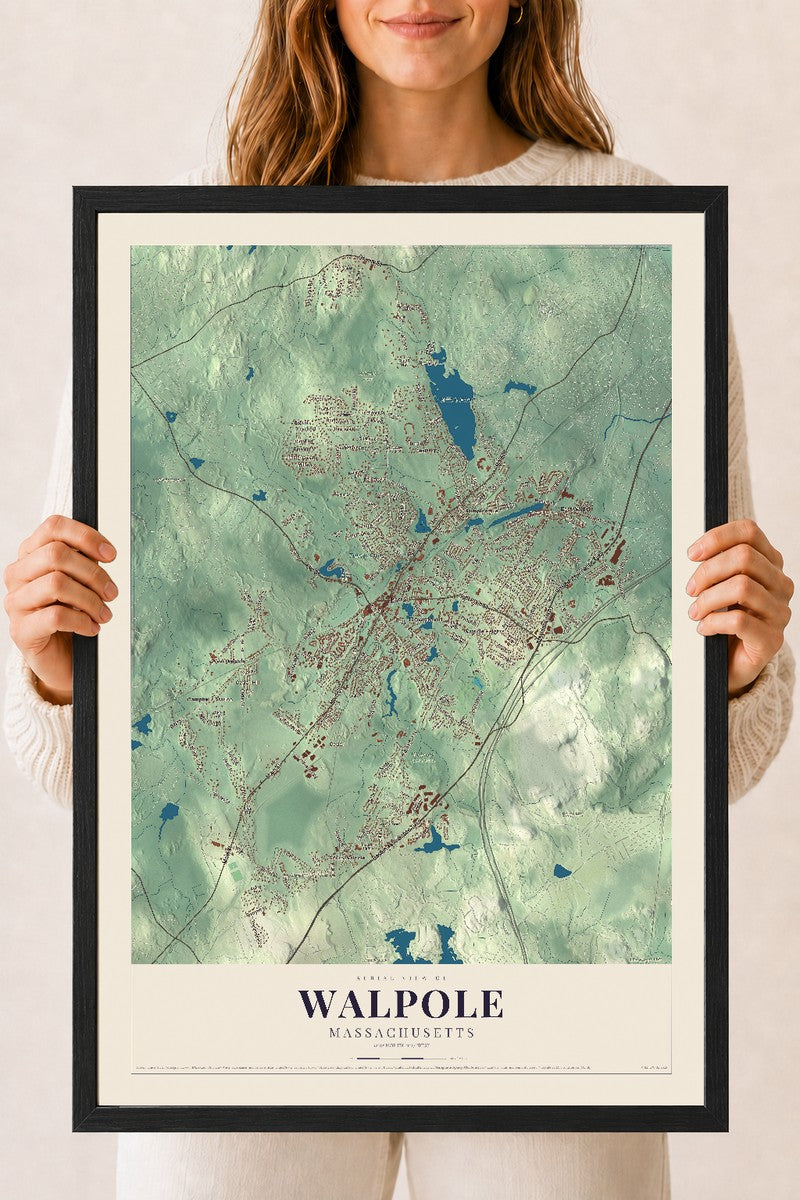 Walpole, Massachusetts map print - 18 x 24 black Ayous wood frame