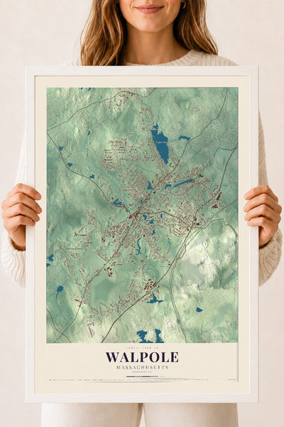 Walpole, Massachusetts map print - 18 x 24 white Ayous wood frame