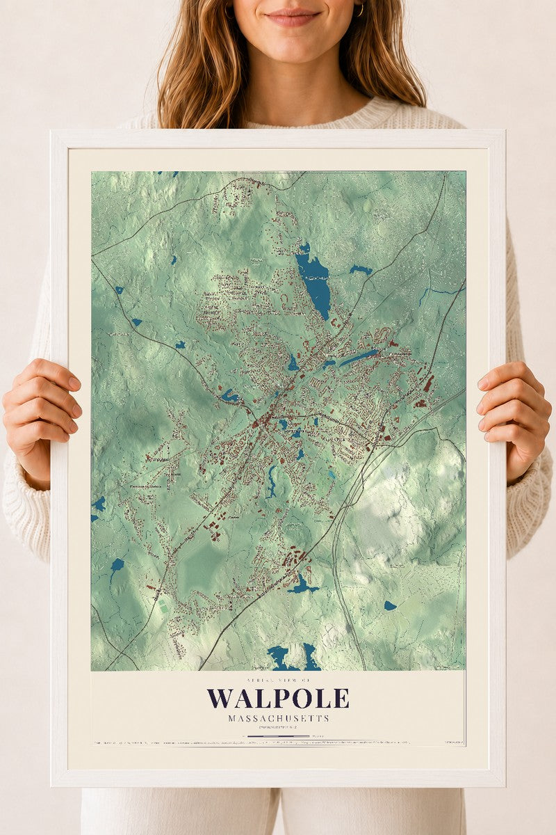 Walpole, Massachusetts map print - 18 x 24 white Ayous wood frame