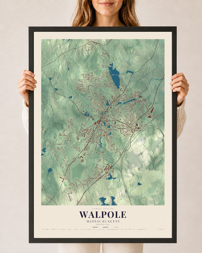 Walpole, Massachusetts map print - 24 x 36 black Ayous wood frame