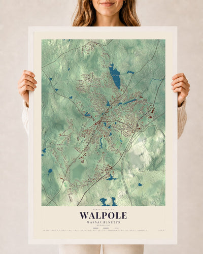 Walpole, Massachusetts map print - 24 x 36 white Ayous wood frame