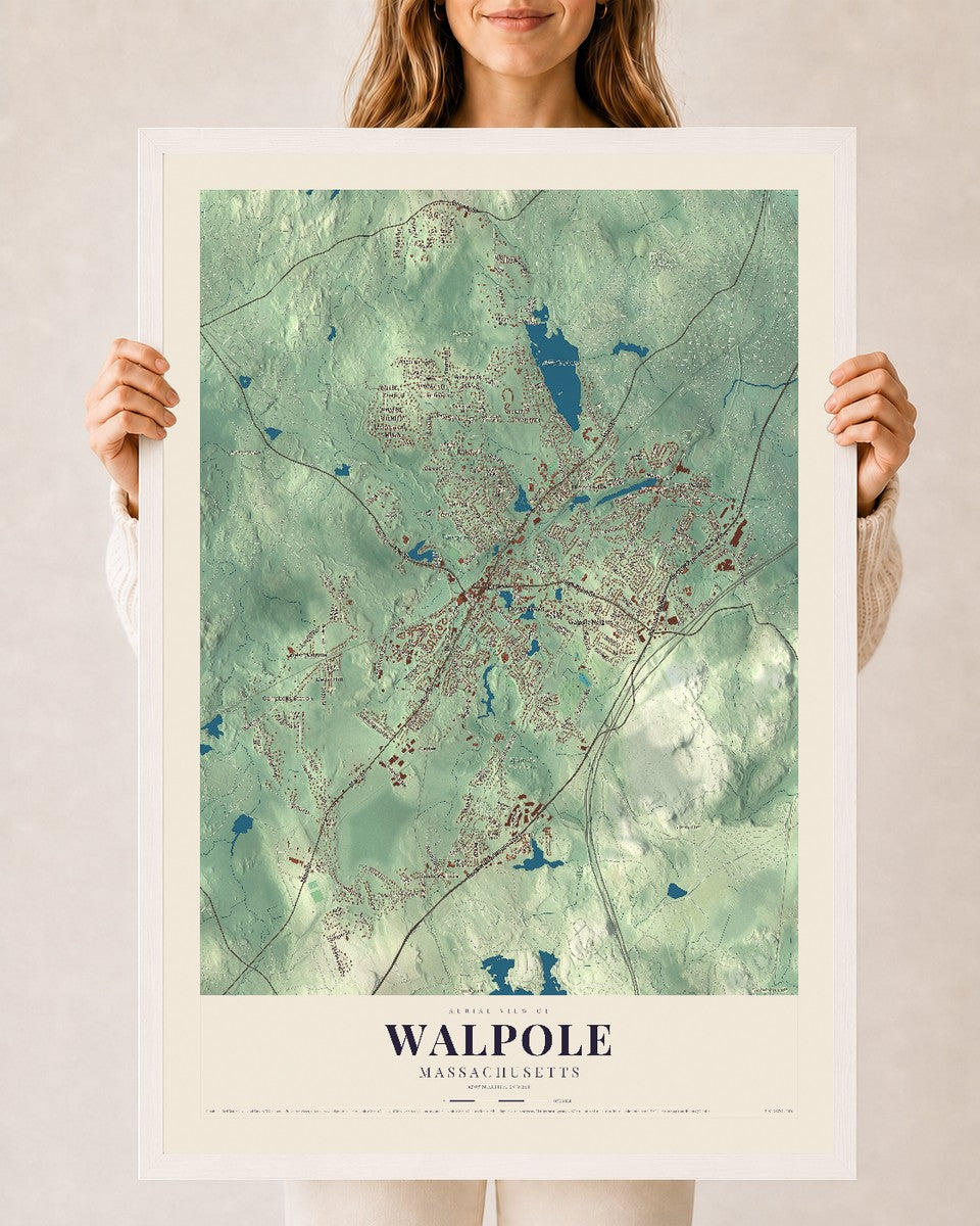 Walpole, Massachusetts map print - 24 x 36 white Ayous wood frame