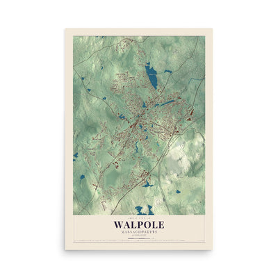 Map of Walpole, Massachusetts, 12 x 18 inch unframed archival matte print