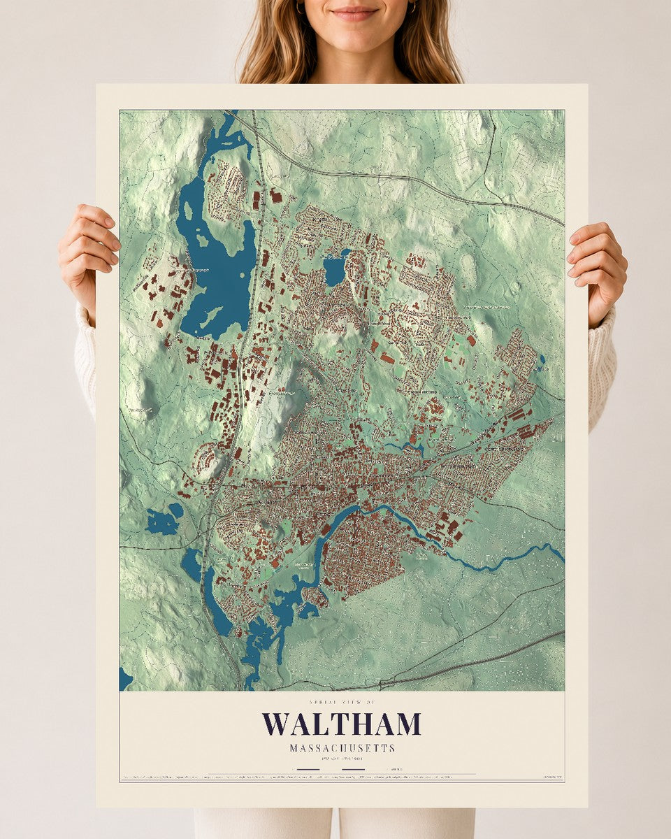 Waltham, Massachusetts map print - 24 x 36 archival matte print