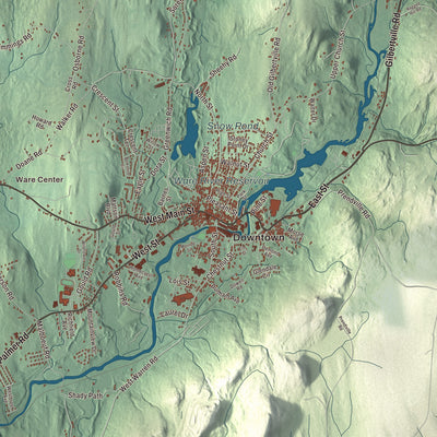 Street and neighborhood detail from the Ware, Massachusetts map
