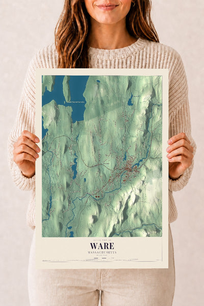 Ware, Massachusetts map print - 12 x 18 archival matte print