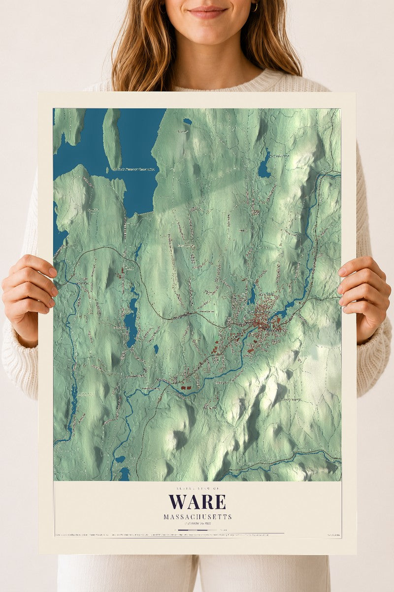 Ware, Massachusetts map print - 18 x 24 archival matte print