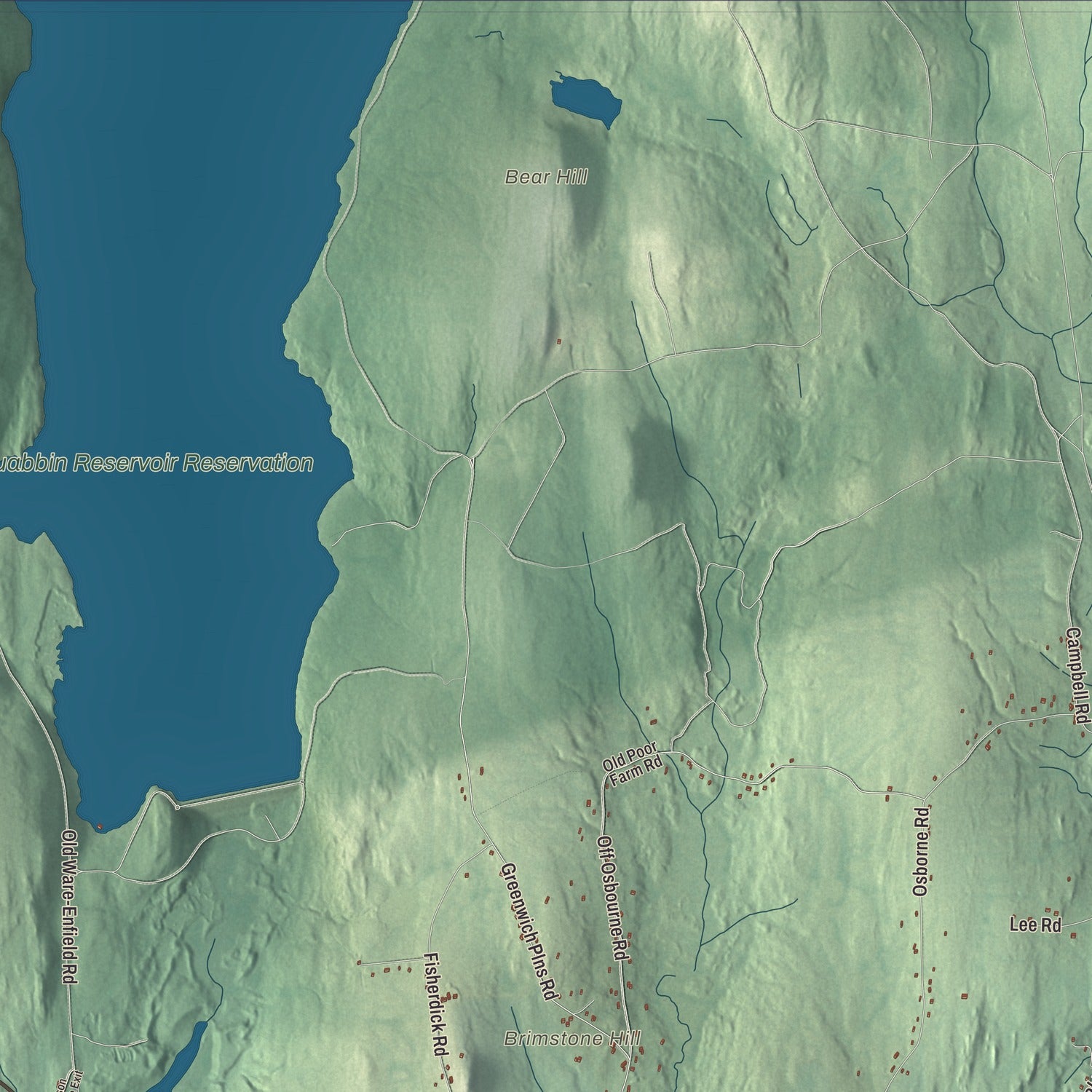 Terrain and local geography detail from the Ware, Massachusetts map
