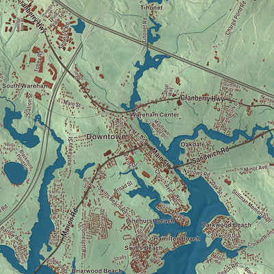 Street and neighborhood detail from the Wareham, Massachusetts map
