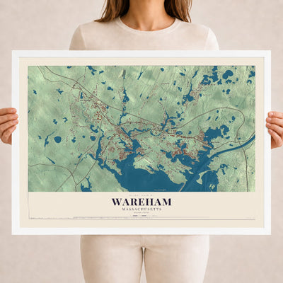 Wareham, Massachusetts map print - 18 x 24 white Ayous wood frame