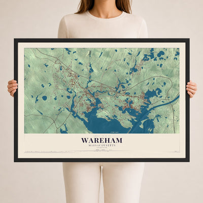Wareham, Massachusetts map print - 24 x 36 black Ayous wood frame
