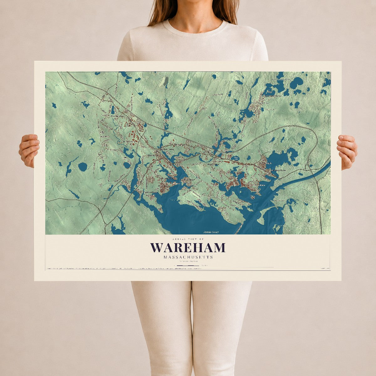 Wareham, Massachusetts map print - 24 x 36 archival matte print