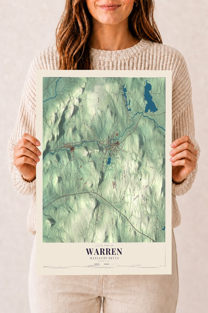 Warren, Massachusetts map print - 12 x 18 archival matte print