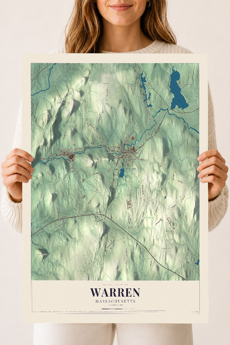 Warren, Massachusetts map print - 18 x 24 archival matte print