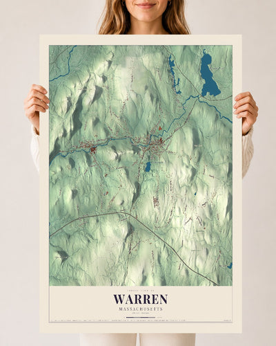 Warren, Massachusetts map print - 24 x 36 archival matte print