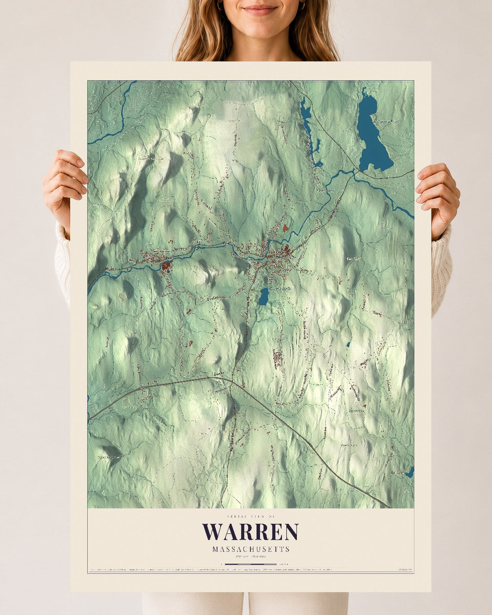 Warren, Massachusetts map print - 24 x 36 archival matte print