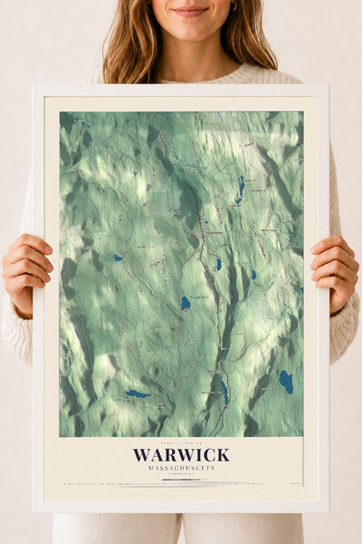 Warwick, Massachusetts map print - 18 x 24 white Ayous wood frame