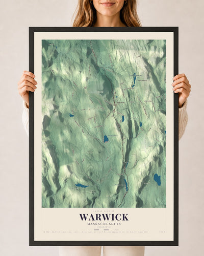 Warwick, Massachusetts map print - 24 x 36 black Ayous wood frame