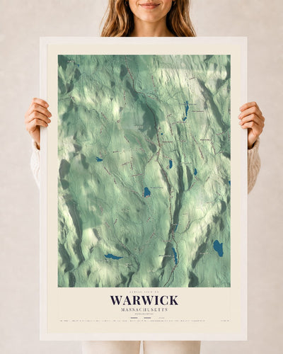 Warwick, Massachusetts map print - 24 x 36 white Ayous wood frame