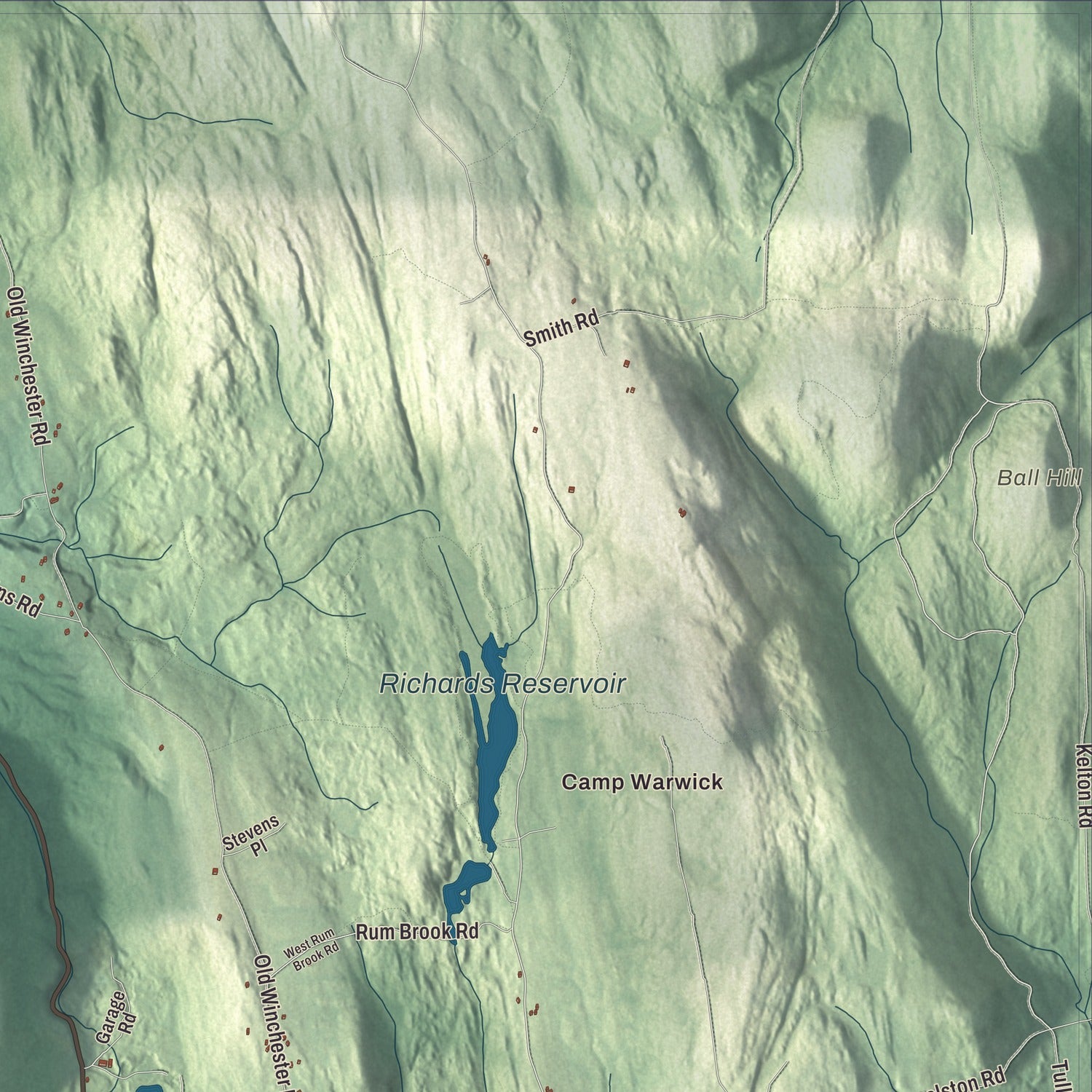 Terrain and local geography detail from the Warwick, Massachusetts map