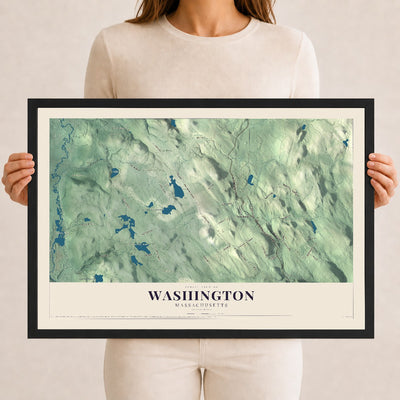 Washington, Massachusetts map print - 12 x 18 black Ayous wood frame