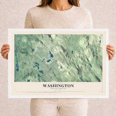 Washington, Massachusetts map print - 12 x 18 white Ayous wood frame