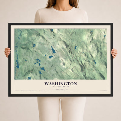 Washington, Massachusetts map print - 24 x 36 black Ayous wood frame