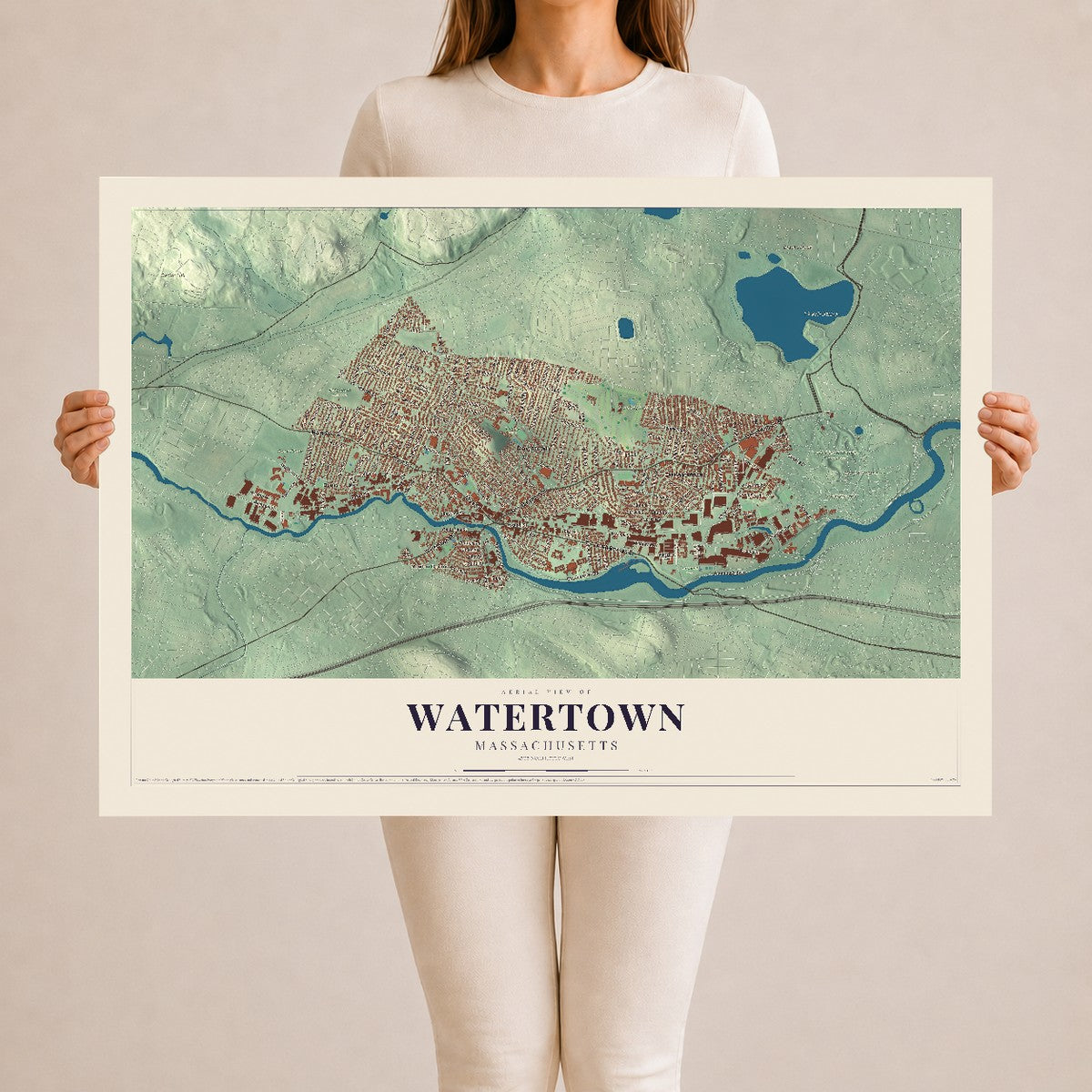 Watertown, Massachusetts map print - 24 x 36 archival matte print
