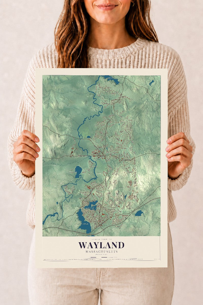Wayland, Massachusetts map print - 12 x 18 archival matte print