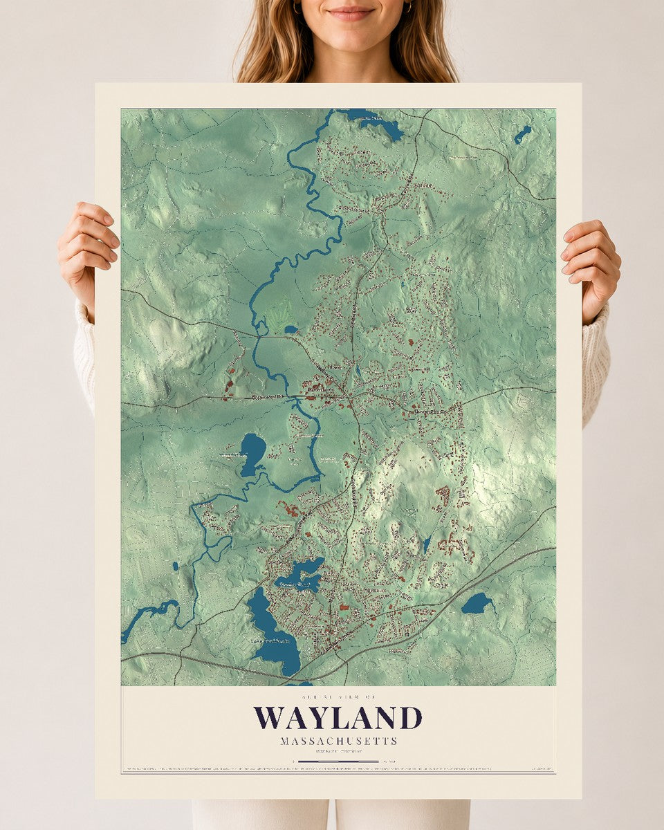 Wayland, Massachusetts map print - 24 x 36 archival matte print