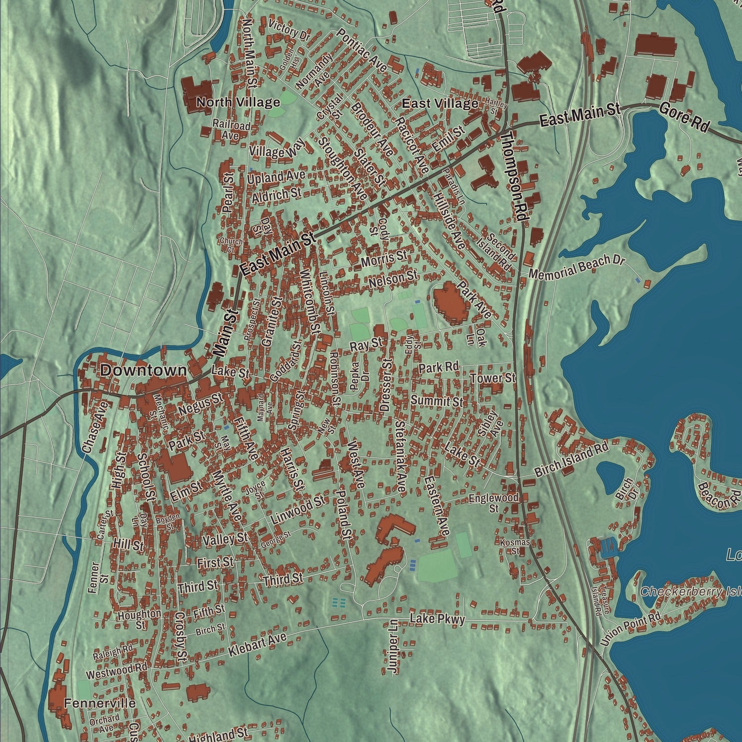 Street and neighborhood detail from the Webster, Massachusetts map