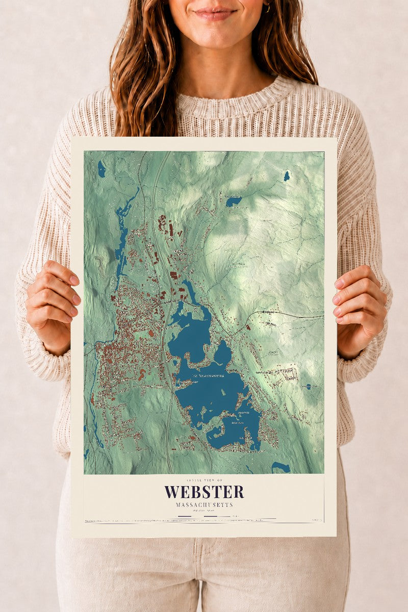 Webster, Massachusetts map print - 12 x 18 archival matte print