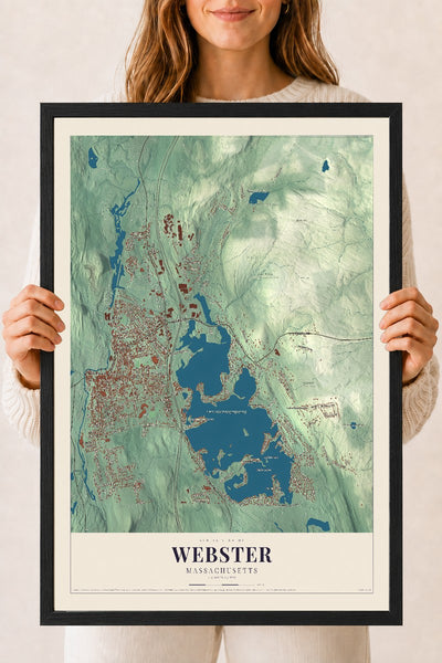 Webster, Massachusetts map print - 18 x 24 black Ayous wood frame