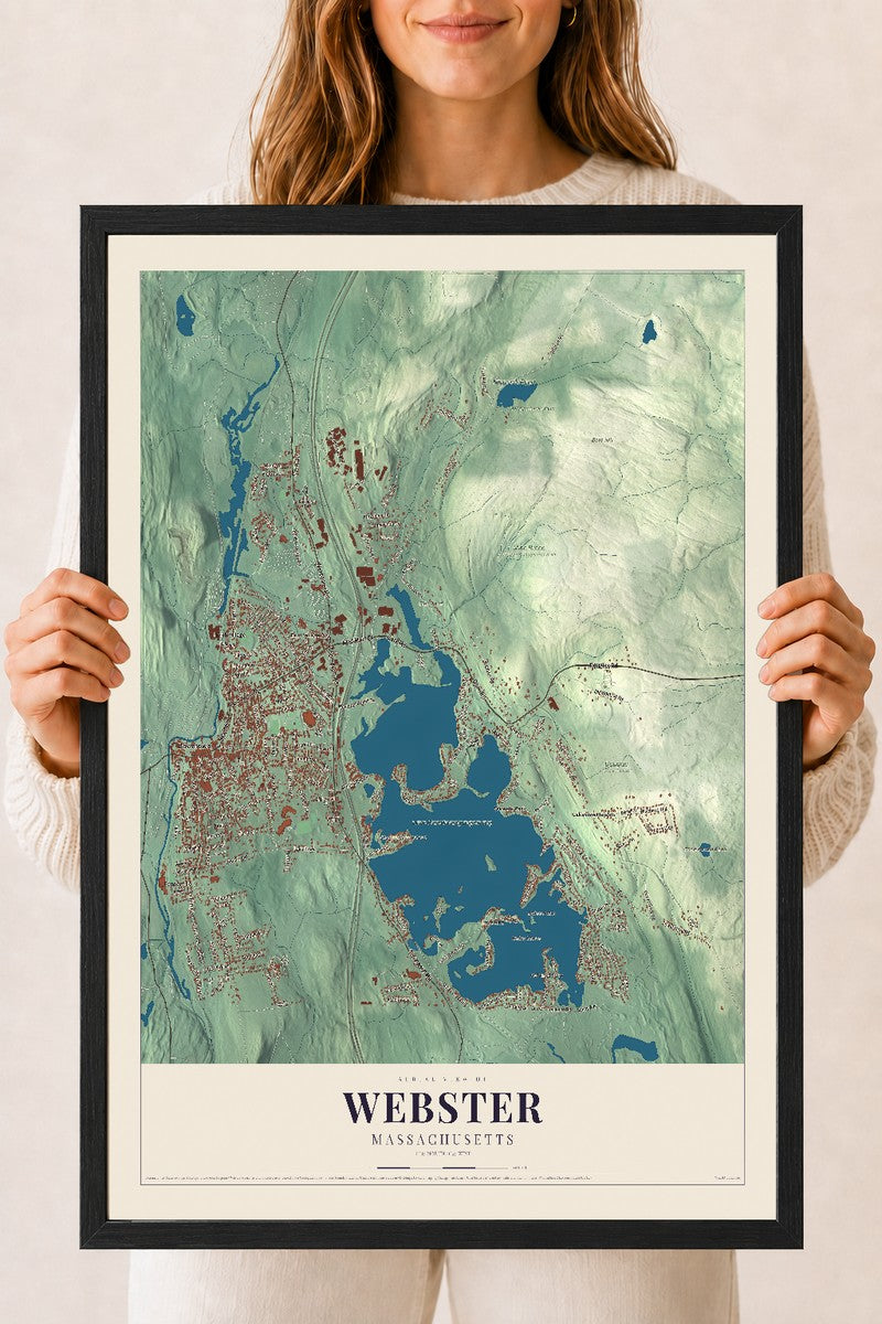 Webster, Massachusetts map print - 18 x 24 black Ayous wood frame