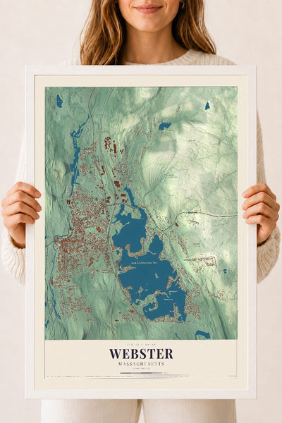 Webster, Massachusetts map print - 18 x 24 white Ayous wood frame